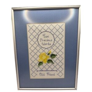 VTG 1983 Cross Stitch Matted And Framed 12x 9.5"‎ Frame. Friendship Cross Stitch